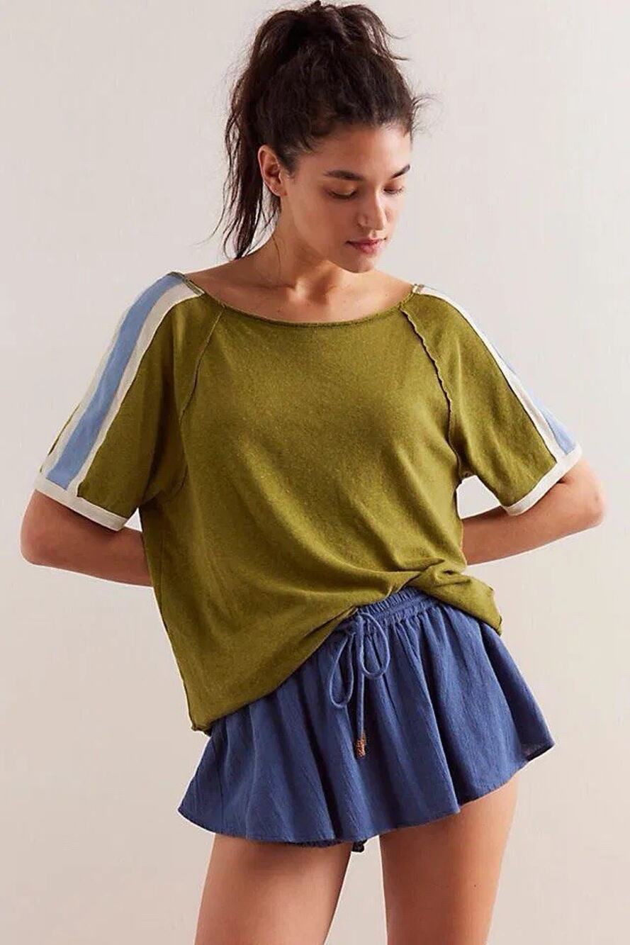NWT $68 Free People We The Free Size Small “Play To Win” Tee Shirt Top Green